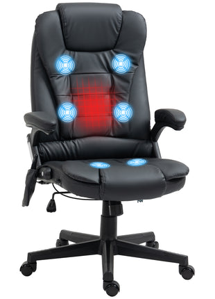 Massage Office Chair, Heated Reclining Computer Chair with 6 Vibration Points, Armrest and Remote, Black