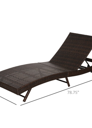 Patio Chaise Lounge, Pool Chair with 5 Position Adjustable Backrest & Cushion, Outdoor PE Rattan Wicker Sun Tanning Seat, 78.75" x 28" x 35", Coffee