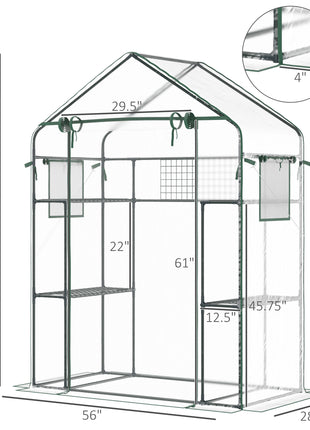 Outdoor Walk-in Mini Greenhouse with Mesh Door & Windows, Small Portable Garden Green House with 3 Tiers 6 Shelves, Trellis, & Plant Labels