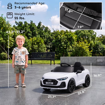 Audi A5L Licensed Electric Ride on Car for Kids 3-6 with Remote Control Dual Motors 4-Wheel Suspension Music, White