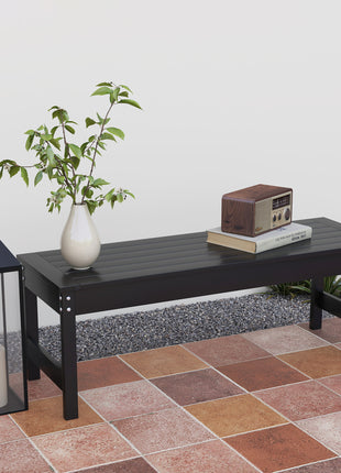 47" Outdoor Bench Seat, HDPE All-Weather Garden Bench, Backless Slatted Patio Bench for Yard, Porch, Park, Black