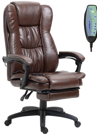 High Back Massage Office Chair with 6-Point Vibration, 5 Modes, Executive Chair, PU Leather Swivel Chair with Reclining Back, and Retractable Footrest, Brown