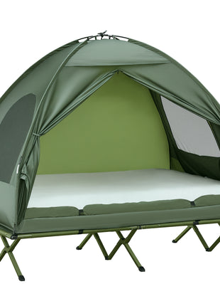2-Person Tent Cot, 4-in-1 Elevated Camping Bed Combo with Air Mattress, Bed Cover, Foot Pump