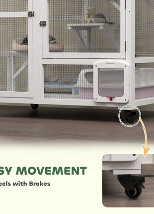 Cat House, Indoor Cat Enclosure on Wheels with Openable Top, 39", White