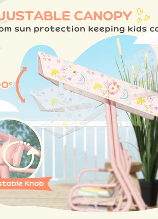 Kids Patio Swing Chair with Adjustable Canopy, Safety Belt for Patio, Garden, Poolside, Balcony, Pink