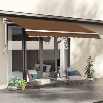 10' x 8' Manual Retractable Sun Shade Patio Awning - Coffee Brown