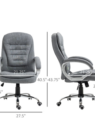High Back Home Office Chair Executive Computer Chair with Adjustable Height, Upholstered Thick Padding Headrest and Armrest - Grey