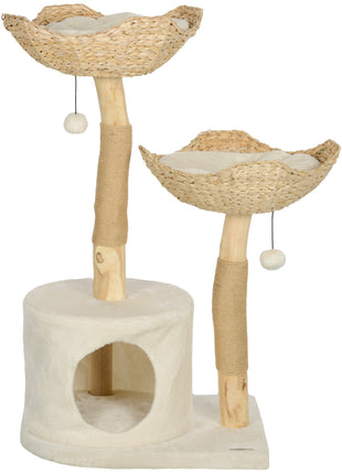 37 Inch Modern Cat Tree w/ Wooden Scratching Posts, Condo, Beds, Cushions, Toy Balls & Anti-Tip Kit