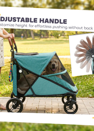 Dog Stroller for Large Dogs Up to 66 LBS with All-Terrain Spring Suspension, 8-Position Adjustable Handle, Teal