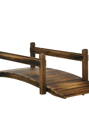 7.5' Wooden Garden Bridge with Planters, Stained Finish Arc Footbridge with Safety Railings for Backyard, Pond Stream, Stained Wood