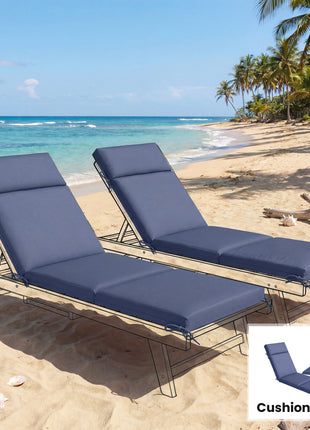Outdoor Chaise Lounge Cushions Set of 2 with 6 Ties, High-Density Foam, for Patio and Poolside, Navy Blue