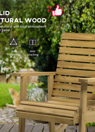Wooden Outdoor Rocking Chair, Traditional Slatted Wood Rocker Chair with Armrests and High Backrest for Indoor & Outdoor, Light Brown