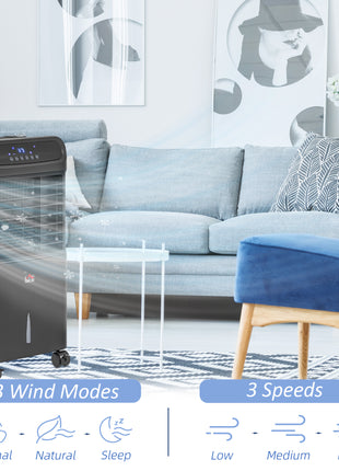 3-In-1 Ice Cooling Fan, Mobile Evaporative Air Cooler with Remote, Timer, Oscillating for Home Office, Bedroom, Black