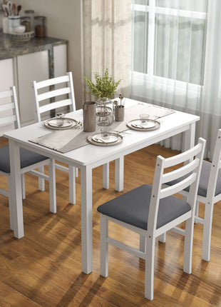 5-Piece Small Kitchen Table Set for 4, Farmhouse Dining Table Set with Upholstered Chairs and Rubber Wood Legs, White
