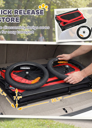 Dog Bike Trailer for Small & Medium Dogs, Universal Bicycle Coupler, Flip-Down Ramp Tailgate, Red