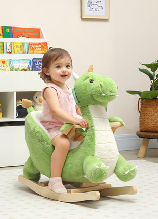 Baby Rocking Horse, Kids Ride On Dragon Toy with Realistic Dragon Roar and Safety Belt for Kids 18–36 Months, Green