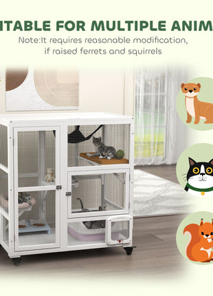 Cat House, Indoor Cat Enclosure on Wheels with Openable Top, 39", White