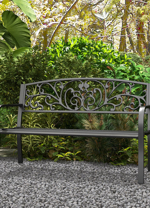 50" Blossoming Pattern Garden Decorative Patio Park Bench with Beautiful Floral Design & Relaxing Comfortable Build