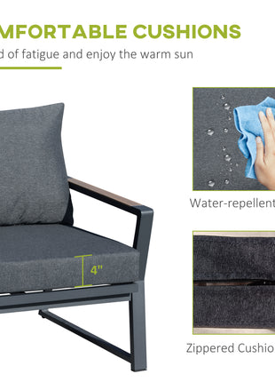 4 Piece Patio Furniture Set, Aluminum Conversation Set, Outdoor Garden Sofa Set with Armchairs, Loveseat, Center Coffee Table and Cushions, Dark Grey