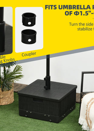 3-in-1 Outdoor Umbrella Base, Coffee End Table, Flower Box Planter, 175lbs Capacity Patio Umbrella Stand Table with Wheels and Handles, Black