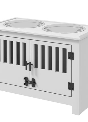 Dog Food Storage Cabinet with Bowls & Dog Feeding Station, White