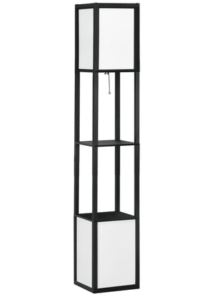 Modern Shelf Floor Lamp with Dual Ambient Light, Standing Lamp Living Room, Bedroom, 10.25"x10.25"x61.5", Black