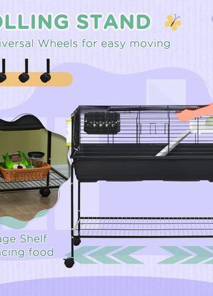Two-Story Small Animal Cage Removable from Stand, Guinea Pig Cage with Shelf & Wheels, Pet Habitat for Hedgehog, Chinchilla, Ferret, 39" x 20.5" x 36.5", Black