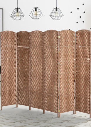 Room Divider 6 Panel, 6FT Tall Folding Privacy Screen, Freestanding Hand-Woven Partition for Room Separation with 360° Hinges, Paper Rope Diamond Weave, Natural