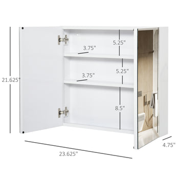 Bathroom Mirrored Cabinet, 24"x22" Steel Frame Medicine Cabinet, Wall-Mounted Storage Organizer with Double Doors, White