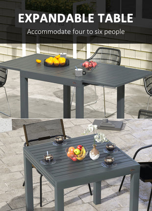 Expandable Patio Table, Outdoor Dining Table for 4-6 with Aluminum Frame for Garden, Lawn, Balcony Terrace, Gray