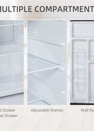 3.2 Cu.Ft Mini Fridge with Freezer, Compact Refrigerator with Adjustable Thermostat, Shelf and Single Reversible Door for Bedroom, Dorm, Home Office, Energy Efficient, Silver