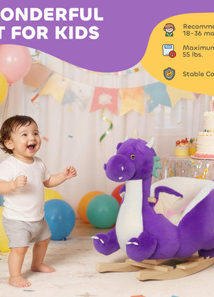 Baby Rocking Horse, Kids Ride On Dragon Toy with Realistic Dragon Roar and Safety Belt for Kids 18–36 Months, Purple