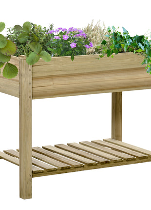 36" x 20" x 30" Raised Garden Bed, Elevated Wood Planter Box with Legs and Storage Shelf for Backyard, Patio, Balcony to Grow Vegetables, Herbs, and Flowers