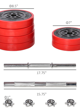 Adjustable Dumbbell Set, 66lbs Convertible to Barbell Weight Set for Home Gym Women and Men Weight Lifting Training, Red