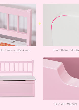 Toy Box Chest, Kids Storage Bench with Large 27 L Interior, Toy Organizer with Top Lid, and Backrest, Kids Bedroom Furniture for Nursery Room, Playroom, Bedroom, 24" x 12" x 20", Pink