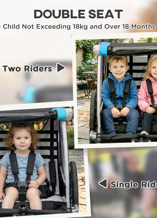 3-in-1 Bike Trailer for Kids, Running Stroller with 2 Seats, Jogging Cart with 5-Point Harness, Storage Units, Blue
