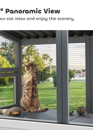 Wooden Cat Catio, Outdoor Cat Enclosure Window Perch with Jumping Platform, for Safely Enjoying Outdoor Sights, Gray