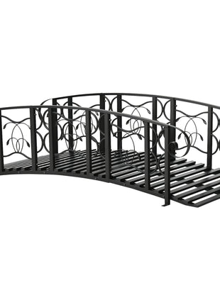 6' Metal Arch Backyard Garden Bridge with 660 lbs. Weight Capacity, Safety Siderails, Vine Motifs, Easy Assembly for Backyard Creek, Stream, Pond, Black