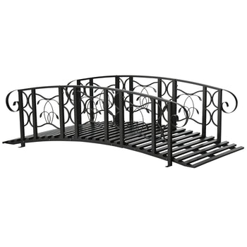 6' Metal Arch Backyard Garden Bridge with 660 lbs. Weight Capacity, Safety Siderails, Vine Motifs, Easy Assembly for Backyard Creek, Stream, Pond, Black