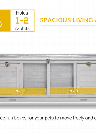 Wooden Rabbit Hutch with Wheels, Dividers for Indoor Use, Light Gray