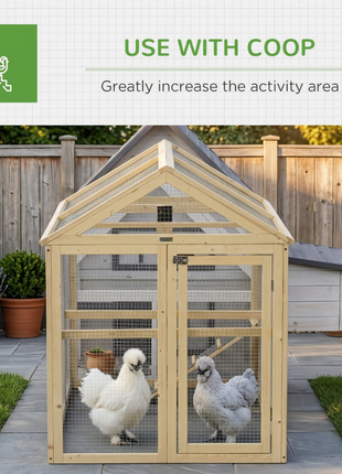 Wooden Chicken Run, Combinable Design with Perches, 4.6' x 2.8', Nature Wood