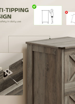 Vertical File Cabinet with 2 Drawers, Rustic Farmhouse Office Storage Cabinet for A4, Letter Size, Distressed Gray
