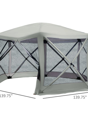 6-Sided Hexagon Pop Up Party Tent Gazebo with Mesh Netting Walls & Shaded Interior, 12' x 12', Beige