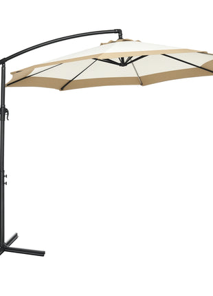 10FT Cantilever Umbrella, Offset Patio Umbrella with Crank and Cross Base for Deck, Backyard, Pool and Garden, Hanging Umbrellas, Tan
