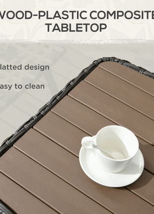 Outdoor Patio PE Rattan Coffee Table with Storage Shelf, Wicker Side Table with Wood-Plastic Composite Top, Mixed Brown