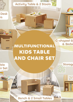 Kids Table and Chair Set, Height Adjustable Toddler Table and Chair Set for Kids Ages 3-8, Play, Learning, Natural