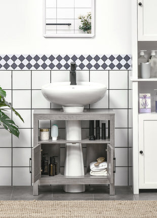 Pedestal Sink Storage Cabinet, Bathroom Under Sink Cabinet with 2 Doors and Open Shelf, Bathroom Vanity, Gray