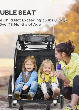 Bike Trailer for Kids 3 In1 Foldable Child Jogger Stroller Baby Stroller Transport Carrier with Shock Absorber System Rubber Tires Adjustable Handlebar Kid Bicycle Trailer White and Grey