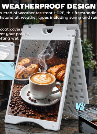 A Frame Sandwich Board Signs Outdoor 22" x 28" Sidewalk Sign with Weighted Tank & Weatherproof Design, White