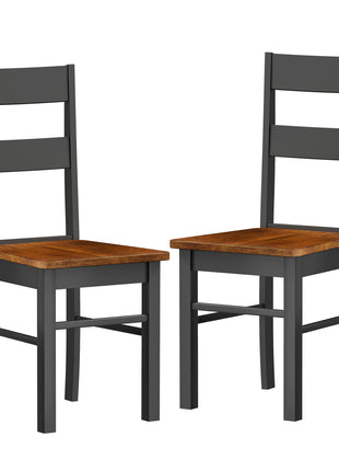 Farmhouse Dining Table Chairs, Set of 2 Rubber Wood Kitchen Table Chairs with Open Back for Living Room, Black